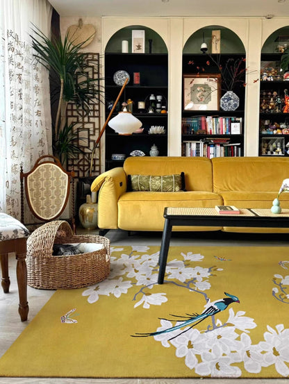 Magnolia & Bird Hand-Tufted Wool Rug - Oriental Serenity