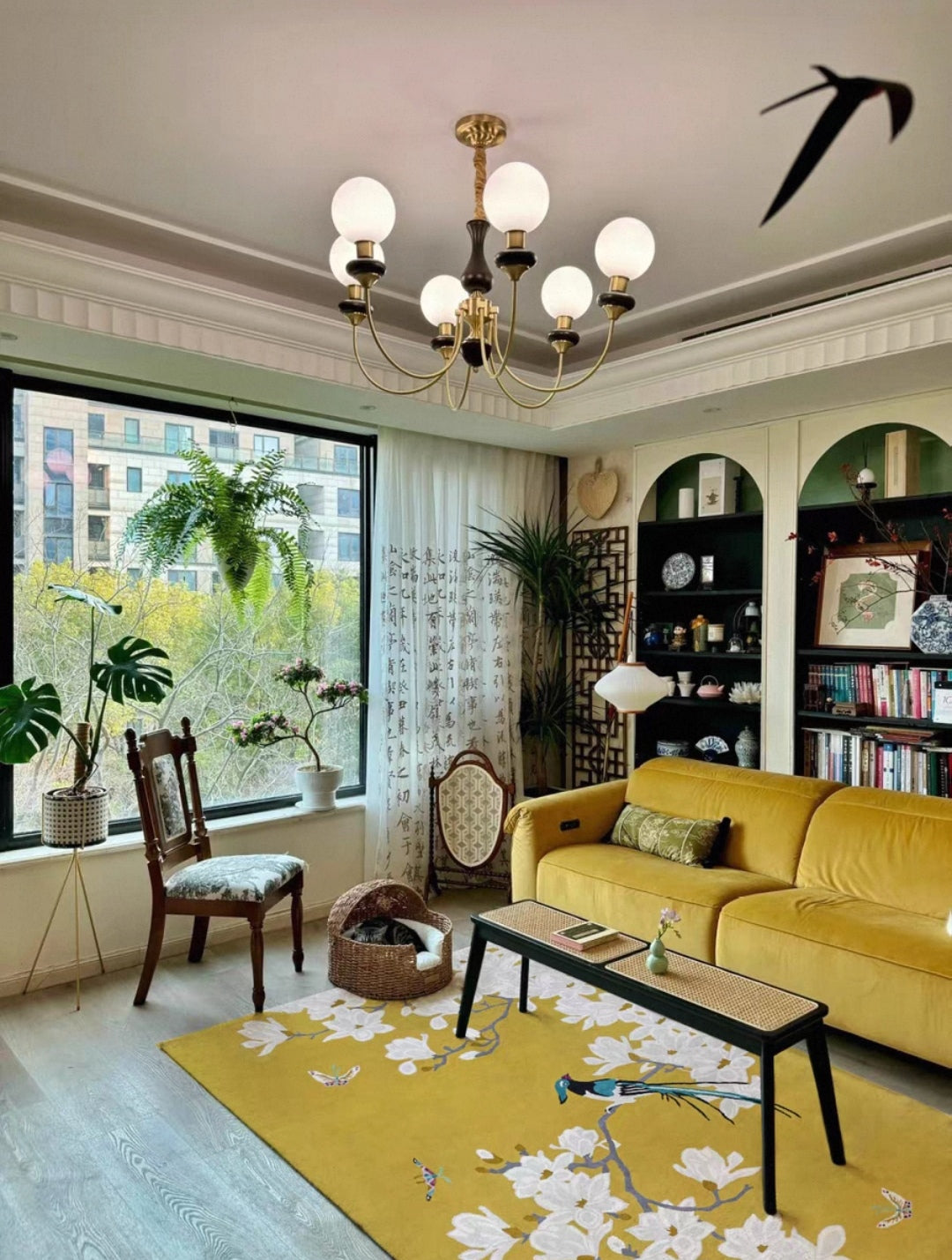 Magnolia & Bird Hand-Tufted Wool Rug - Oriental Serenity