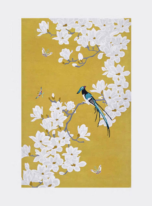 Magnolia & Bird Hand-Tufted Wool Rug - Oriental Serenity