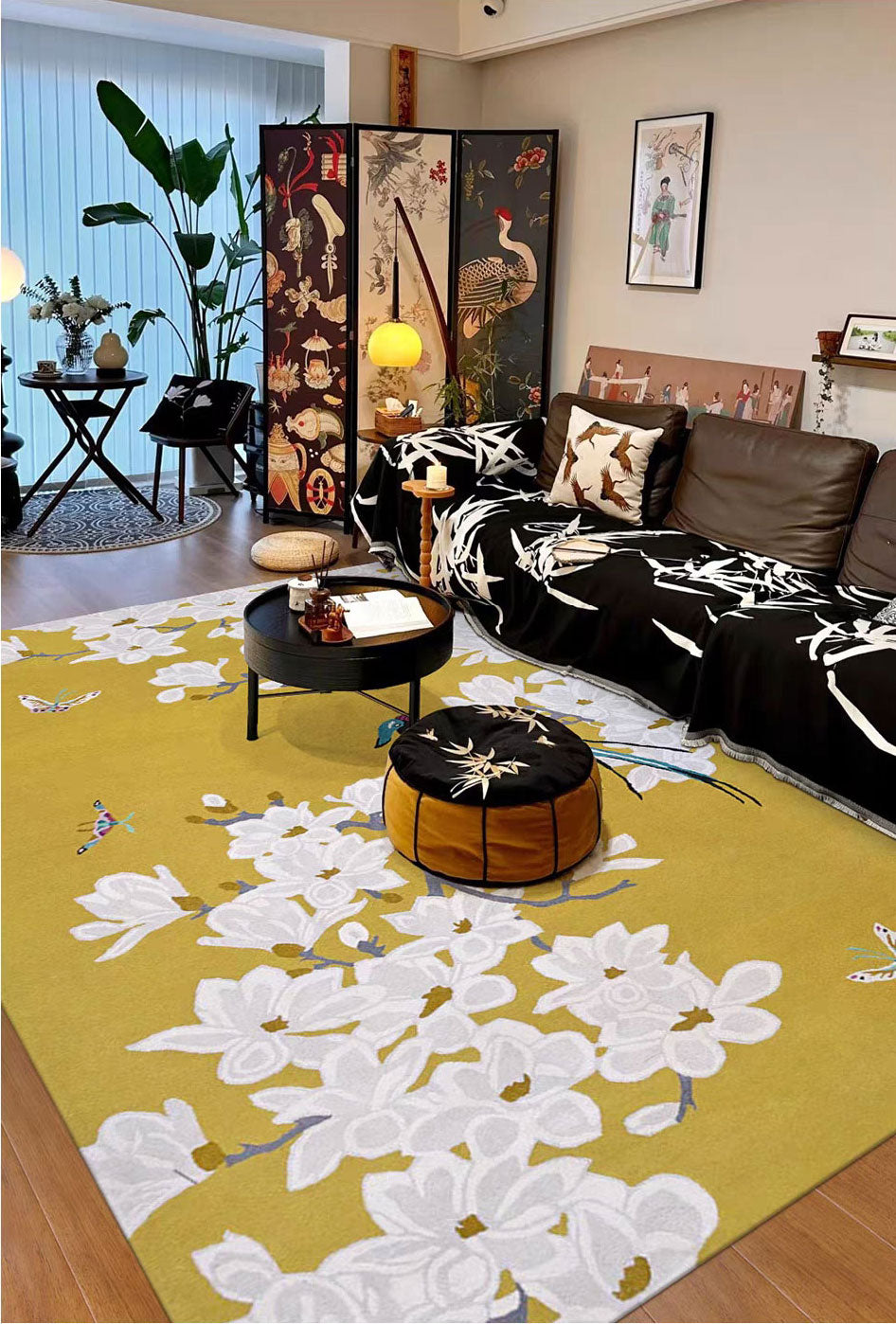 Magnolia & Bird Hand-Tufted Wool Rug - Oriental Serenity