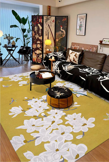 Magnolia & Bird Hand-Tufted Wool Rug - Oriental Serenity