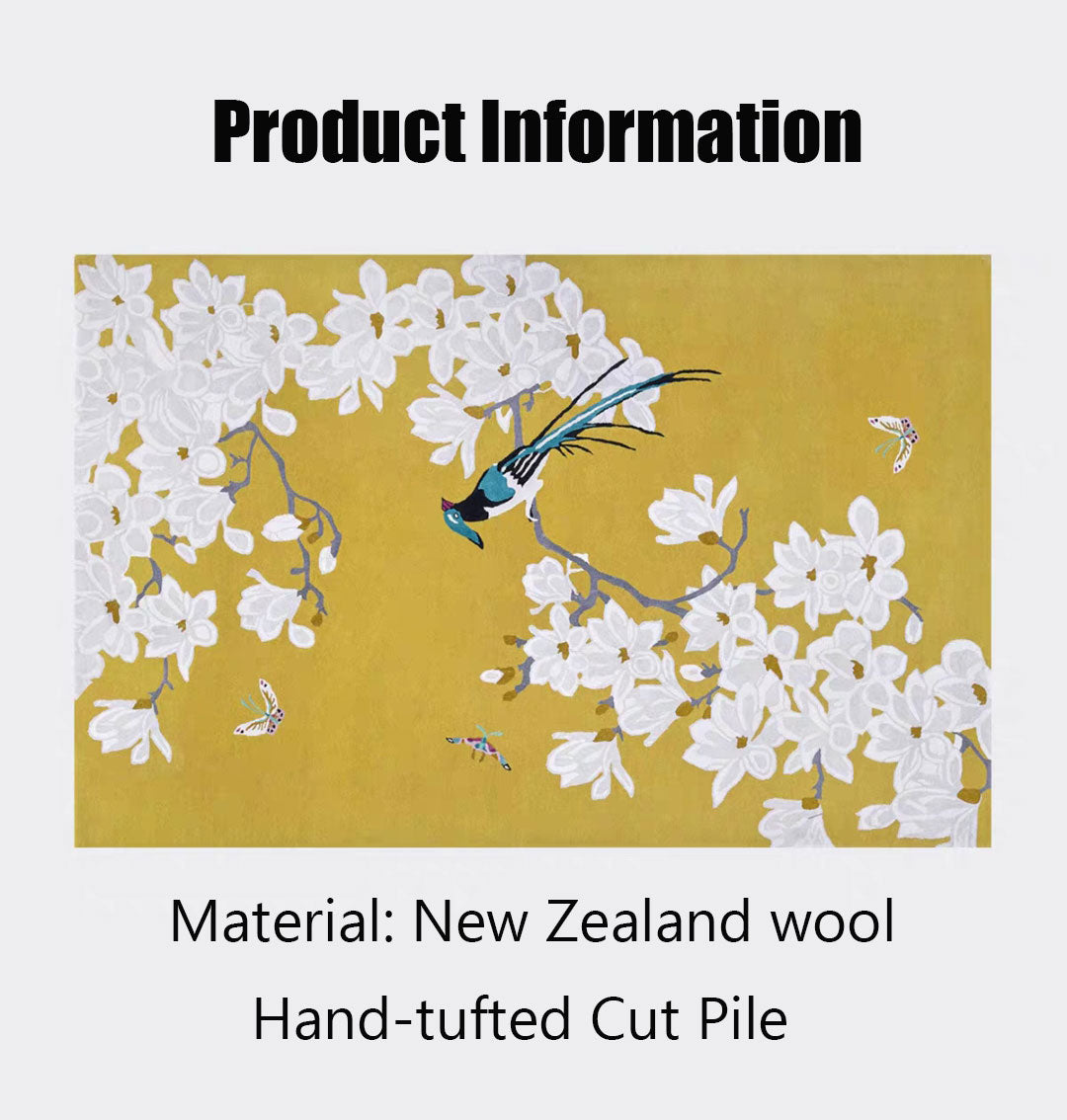 Magnolia & Bird Hand-Tufted Wool Rug - Oriental Serenity